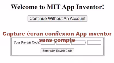 connexion app inventor sans compte gmail